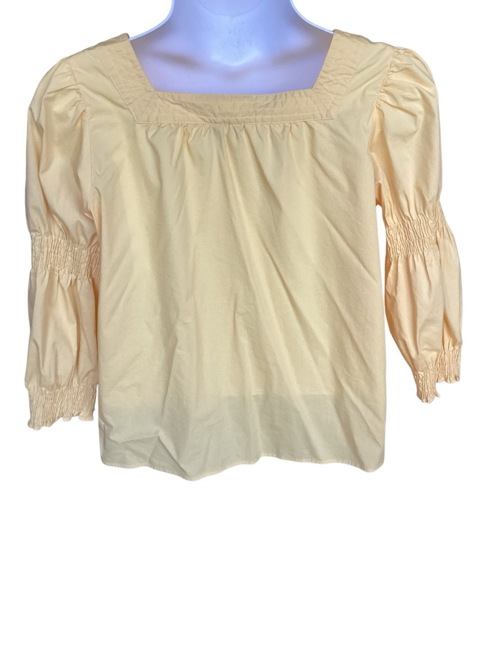 The Pioneer Woman Plus Size 1X Pale Yellow Square-Neck Smocked Sleeve Top - Picture 5 of 11